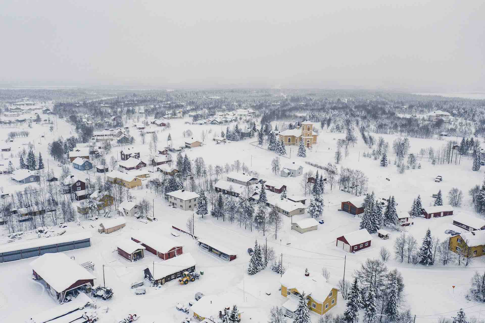 Aerial view of Muonio Village Lapland Finland